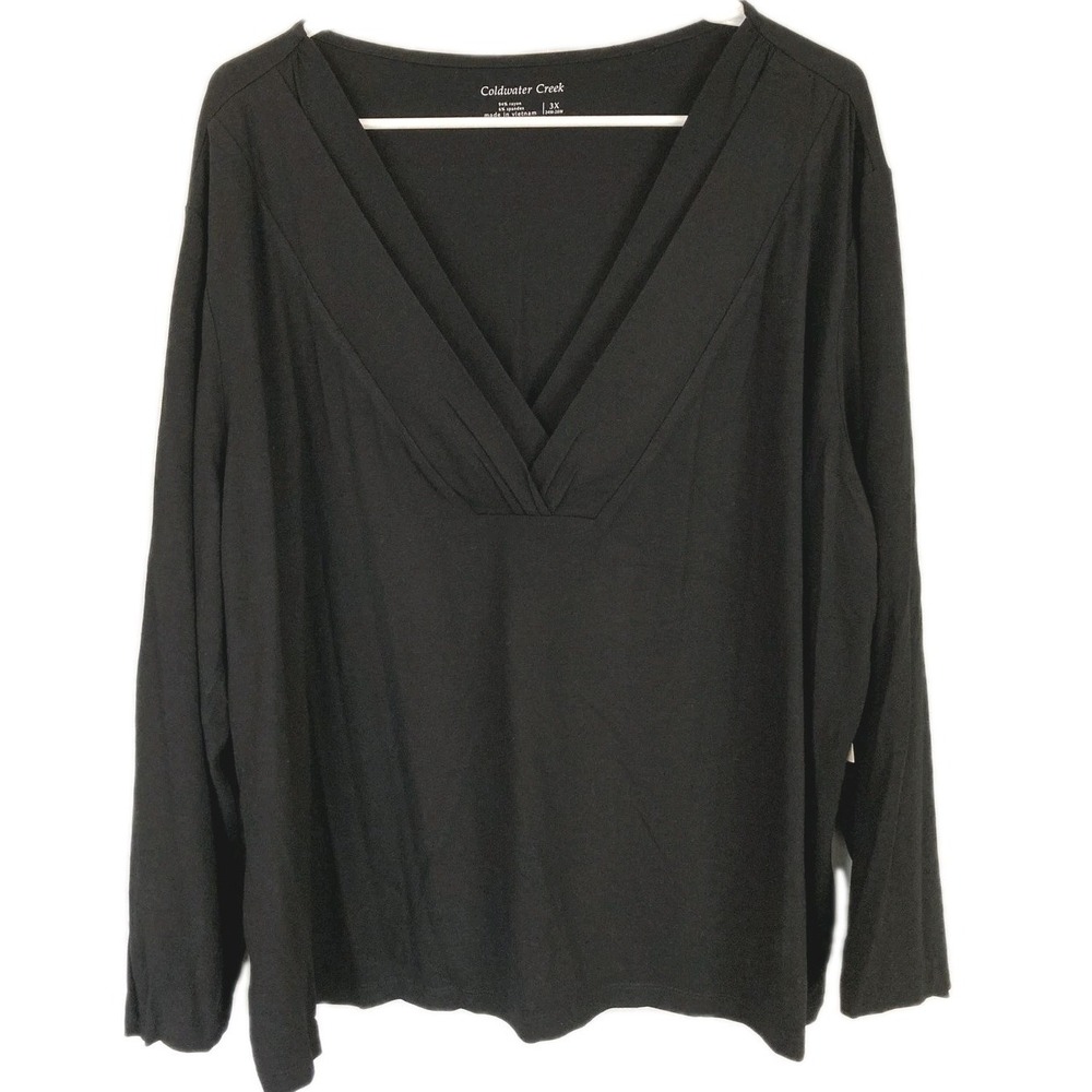 Coldwater Creek Shirt Women 3X Black Double VKnit Long Sleeve Top Stretch NWT